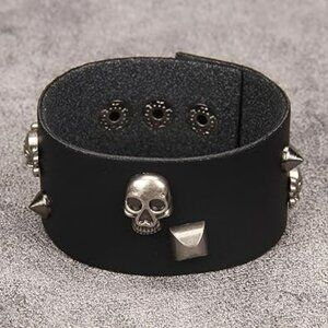 Punk Cuff Bracelet Leather Adjustable Straps Wrap Bracelets Arm Goth Gothic